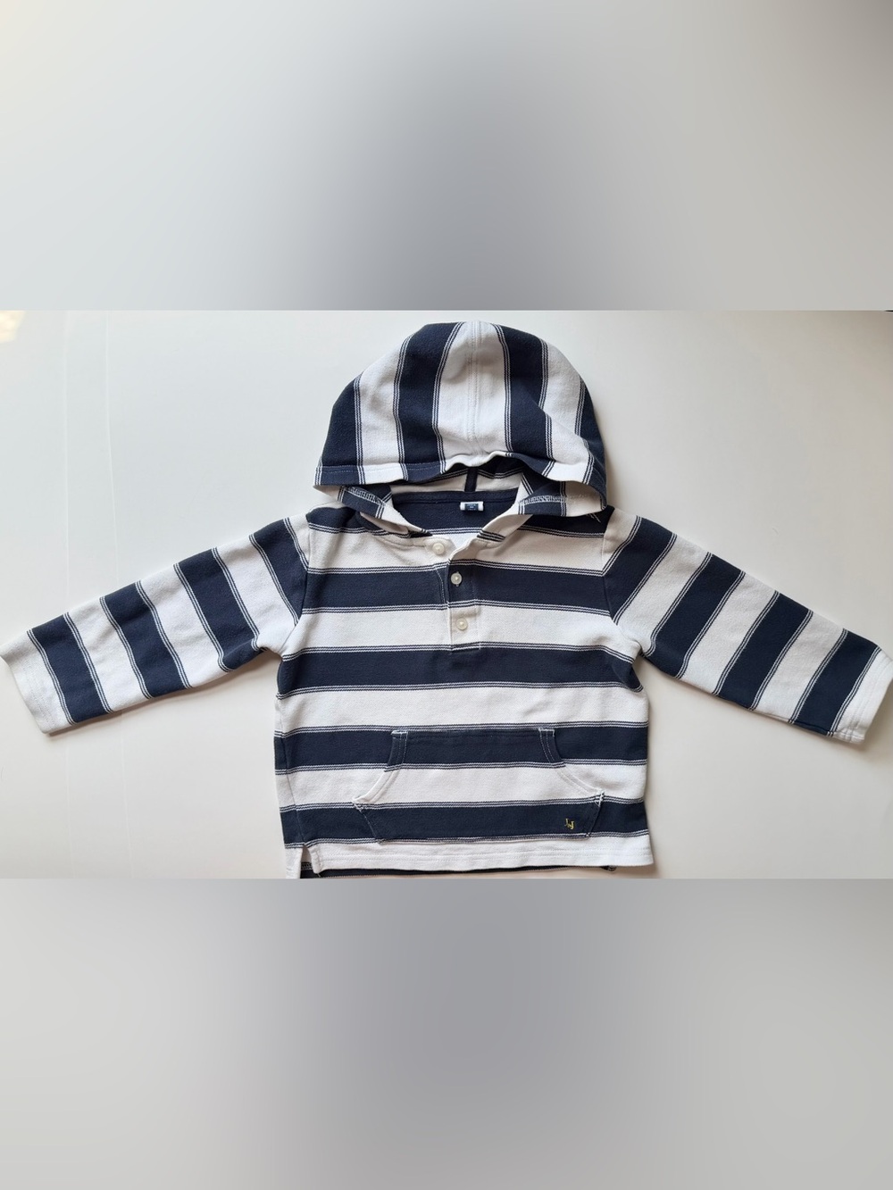 Janie & Jack Boys Striped Shirt Sweatshirt Hoodie Navy White Size 4 Cotton